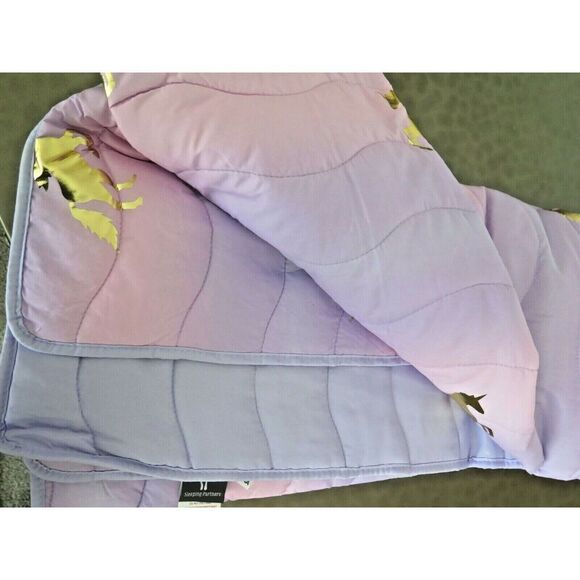 KIDS RULE UNICORN GOLD METALLIC PINK/PURPLE OMBRE REVERSIBLE TWIN QUILT SHAM SET - Picture 2 of 5